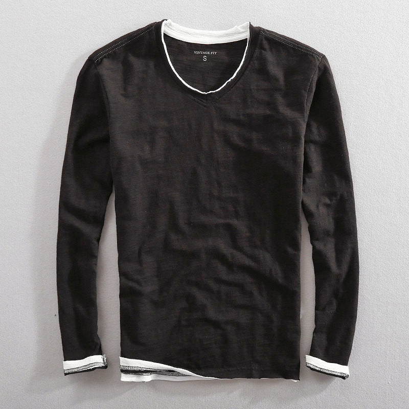 Frank - Men's Cotton V-Neck Long-Sleeve Top