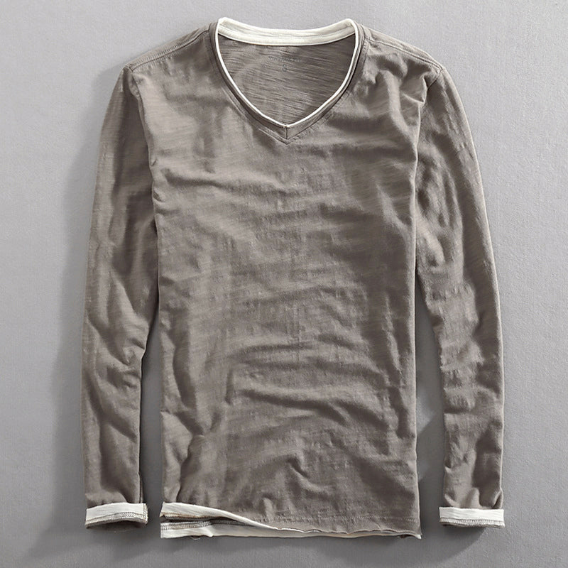 Frank - Men's Cotton V-Neck Long-Sleeve Top