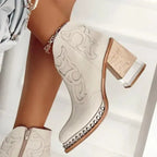 Freya - Women's Embroidered Western Ankle Boots with Studded Trim