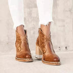 Freya - Women's Embroidered Western Ankle Boots with Studded Trim
