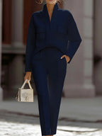 Frida - Women's Stand Collar Tapered Pants Set