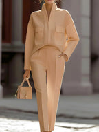 Frida - Women's Stand Collar Tapered Pants Set