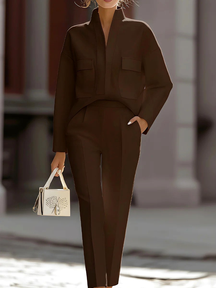 Frida - Women's Stand Collar Tapered Pants Set