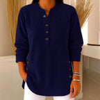 Geneva - Women's Corduroy V-Neck Loose Fit Long Sleeve Top
