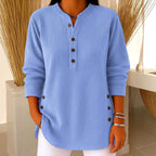 Geneva - Women's Corduroy V-Neck Loose Fit Long Sleeve Top