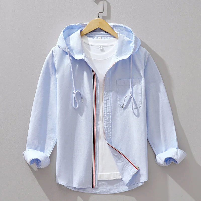 Gray -  Men's Lightweight Hooded Zip-Up Shirt