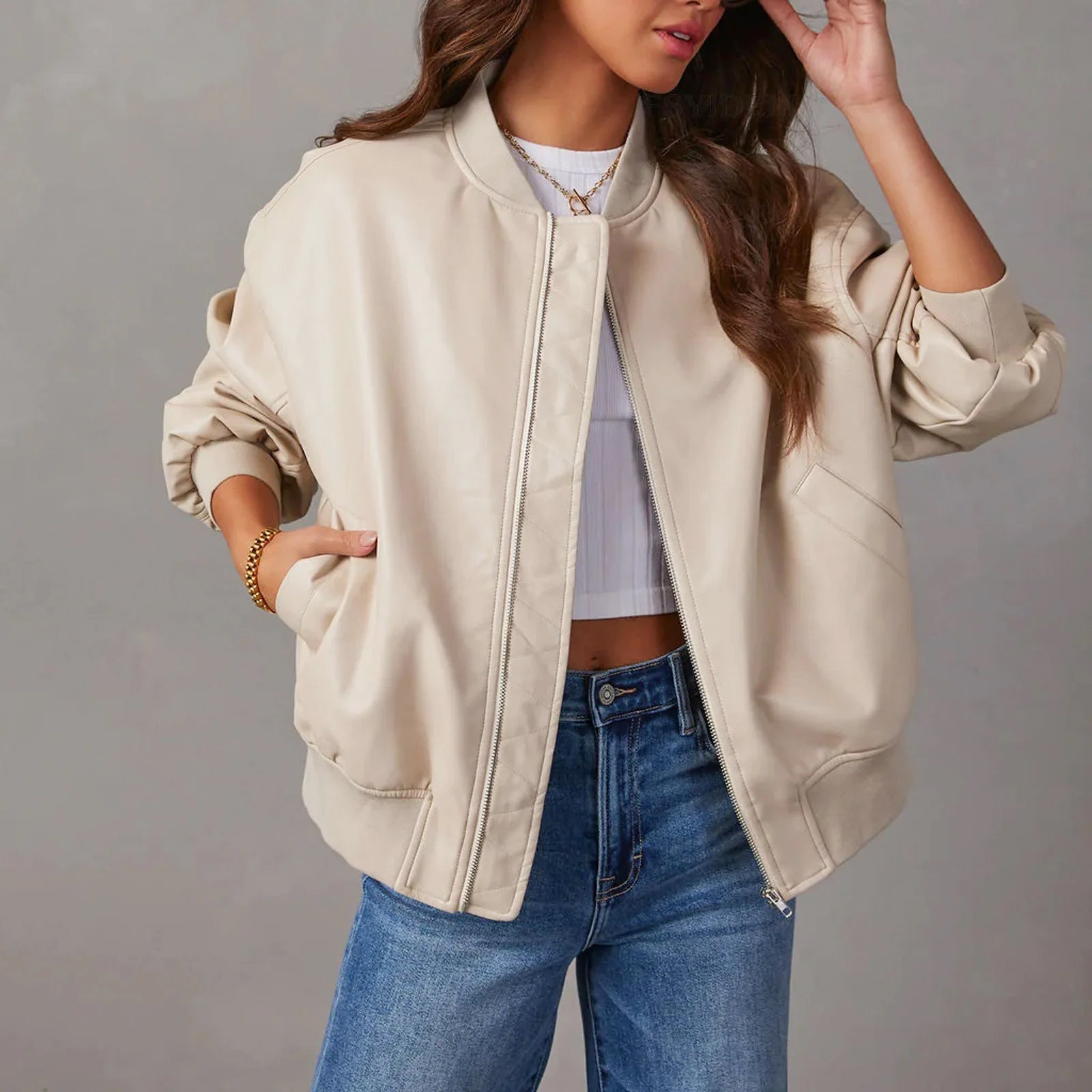 Harper - Women's Oversized Bomber Leather Jacket