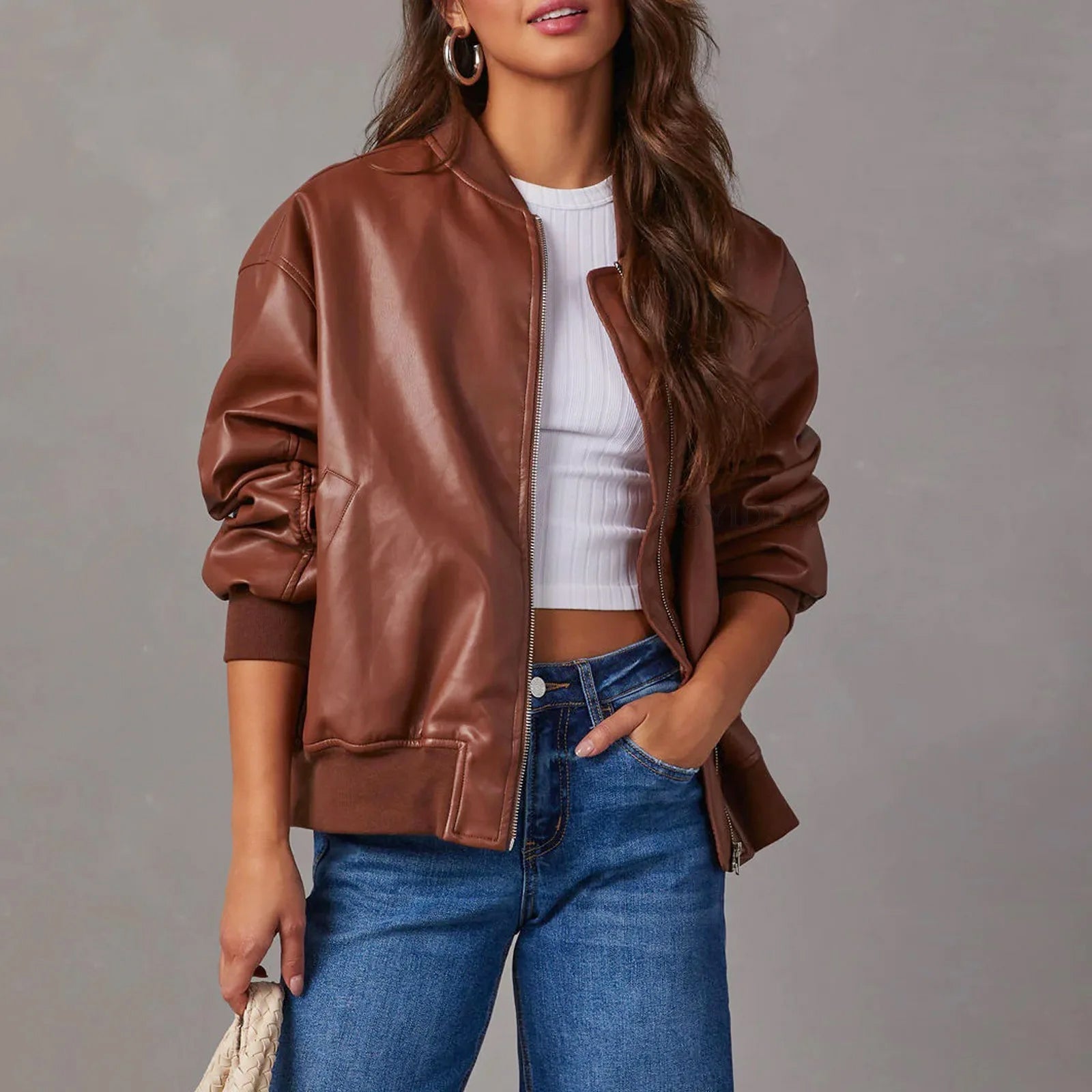 Harper - Women's Oversized Bomber Leather Jacket
