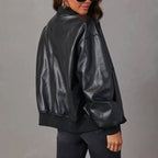 Harper - Women's Oversized Bomber Leather Jacket