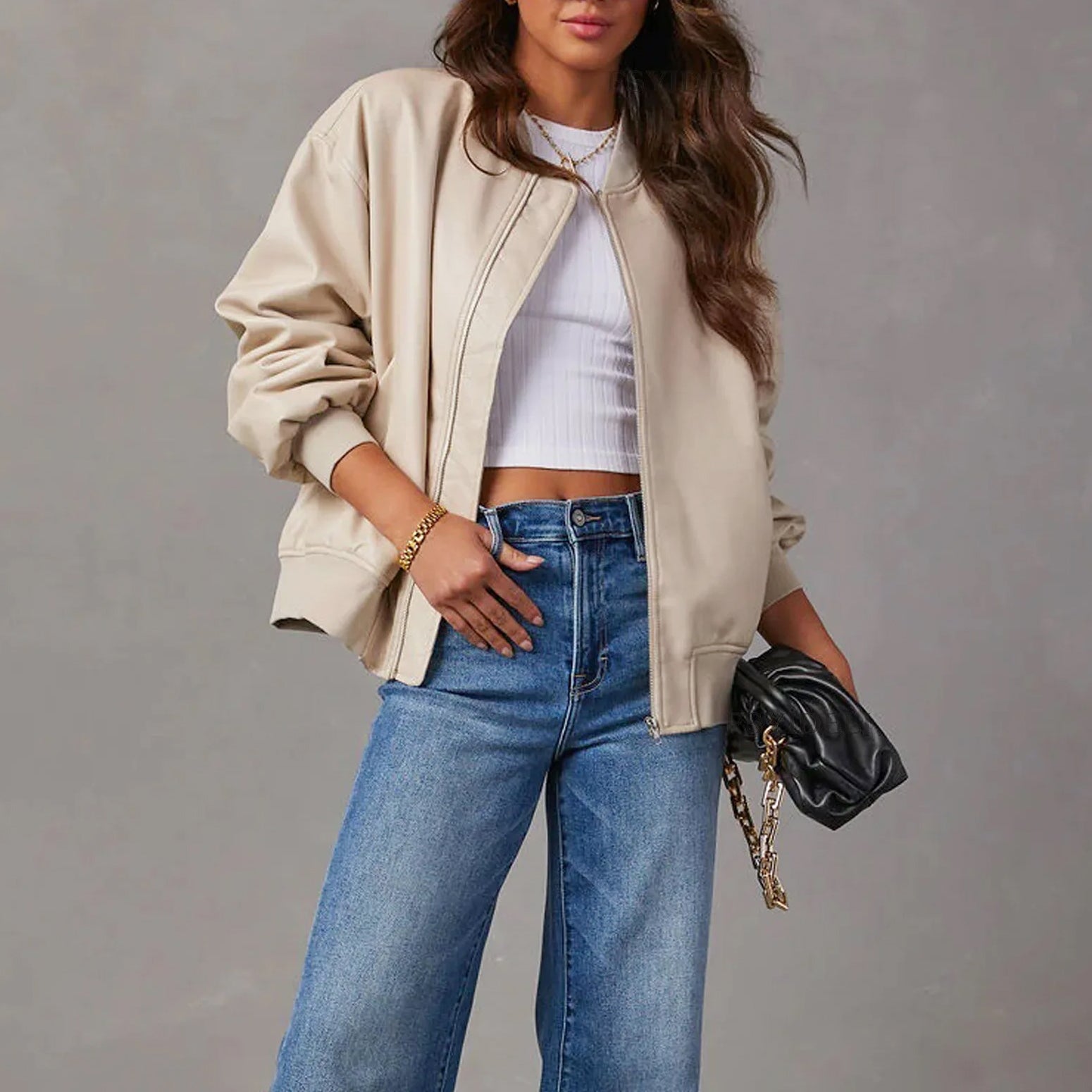 Harper - Women's Oversized Bomber Leather Jacket