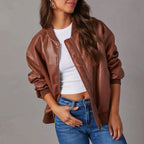 Harper - Women's Oversized Bomber Leather Jacket