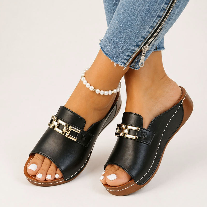 Haven - Women's Decorative Buckle Slide Sandals
