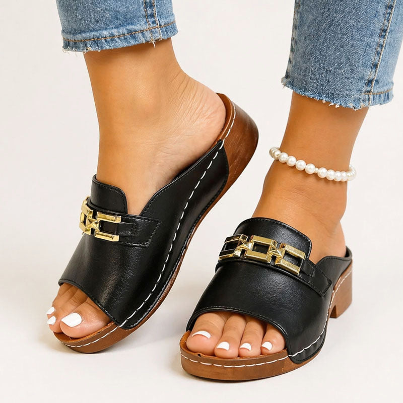 Haven - Women's Decorative Buckle Slide Sandals