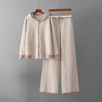 Heart - Women's Geometric Knit Hoodie & Wide Leg Pants Set