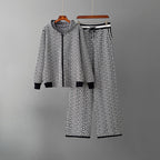 Heart - Women's Geometric Knit Hoodie & Wide Leg Pants Set