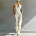 Helena - Women's Wrap Halter Wide-Leg Jumpsuit