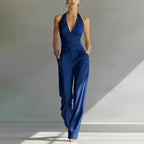 Helena - Women's Wrap Halter Wide-Leg Jumpsuit