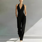 Helena - Women's Wrap Halter Wide-Leg Jumpsuit
