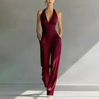 Helena - Women's Wrap Halter Wide-Leg Jumpsuit