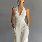Helena - Women's Wrap Halter Wide-Leg Jumpsuit