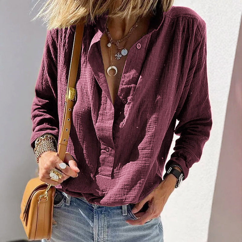 Iris - Women's Textured Button-Up Blouse
