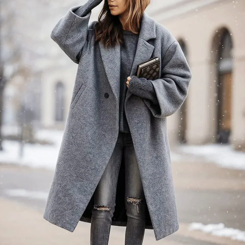 Ivy - Women's Oversized Wide Collar Woolen Long Coat