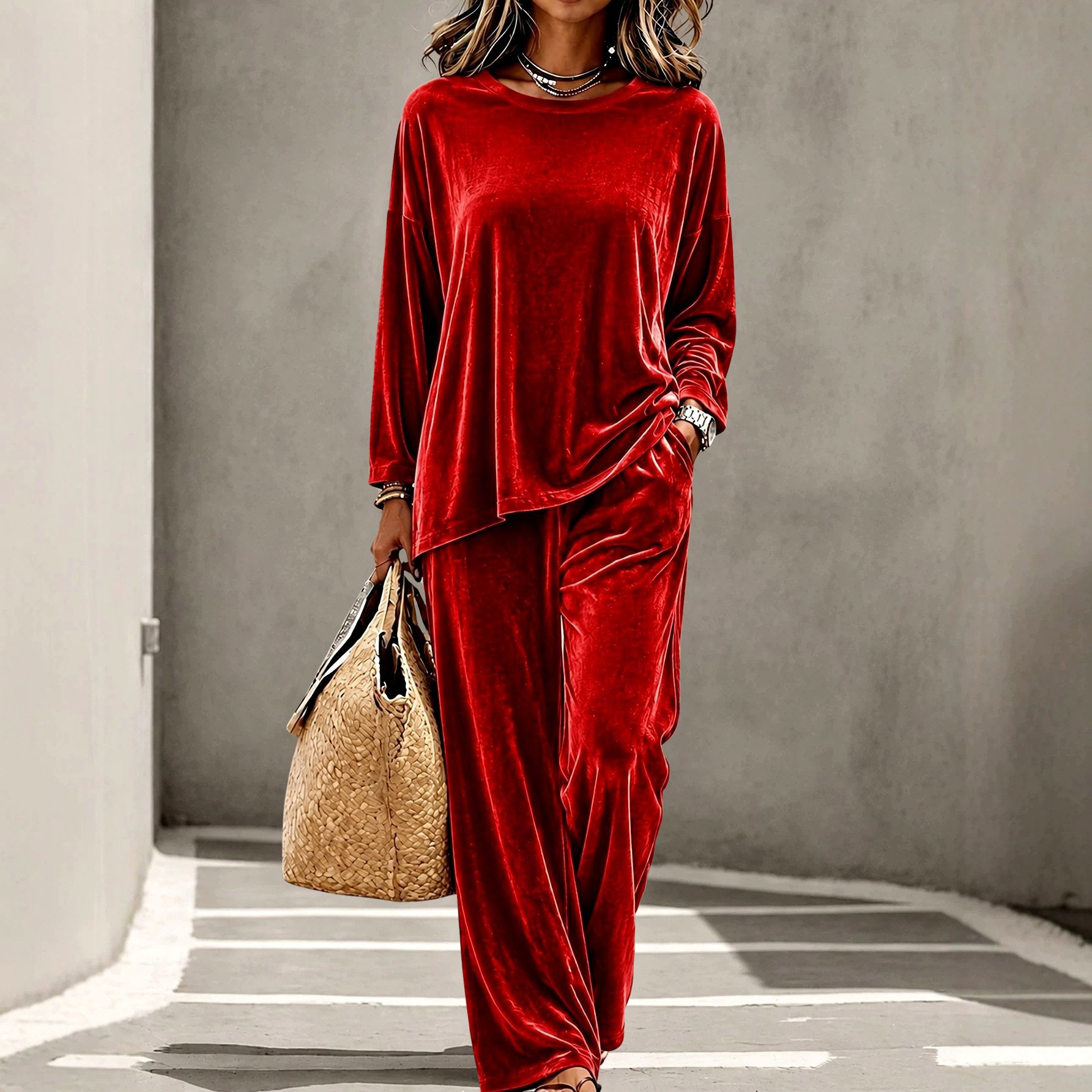 Jeanette - Women's Velvet Long Sleeve Matching Set