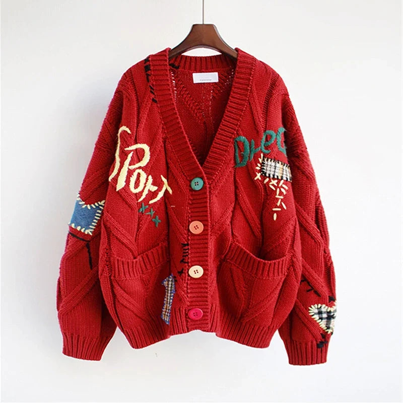 Jelly - Women's Embroidered Oversized Knit Cardigan
