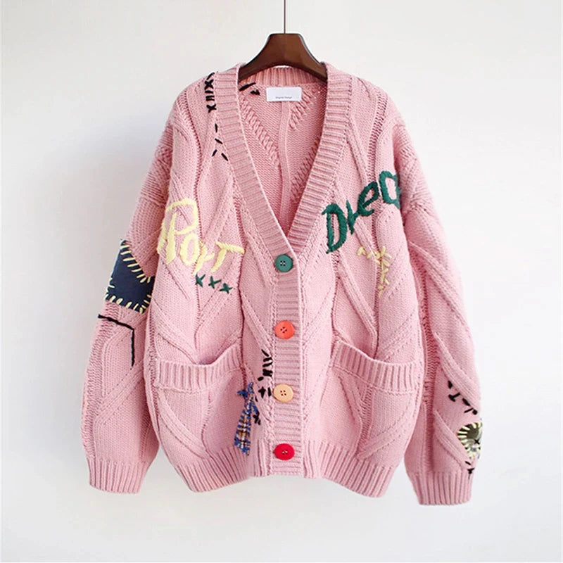 Jelly - Women's Embroidered Oversized Knit Cardigan