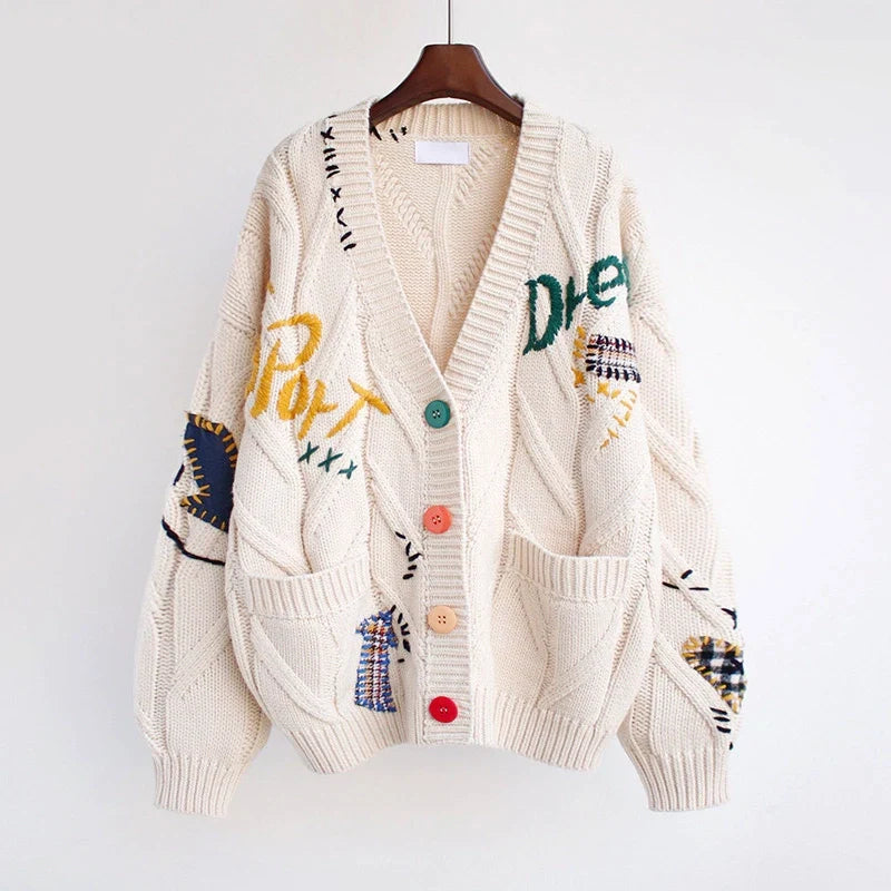 Jelly - Women's Embroidered Oversized Knit Cardigan