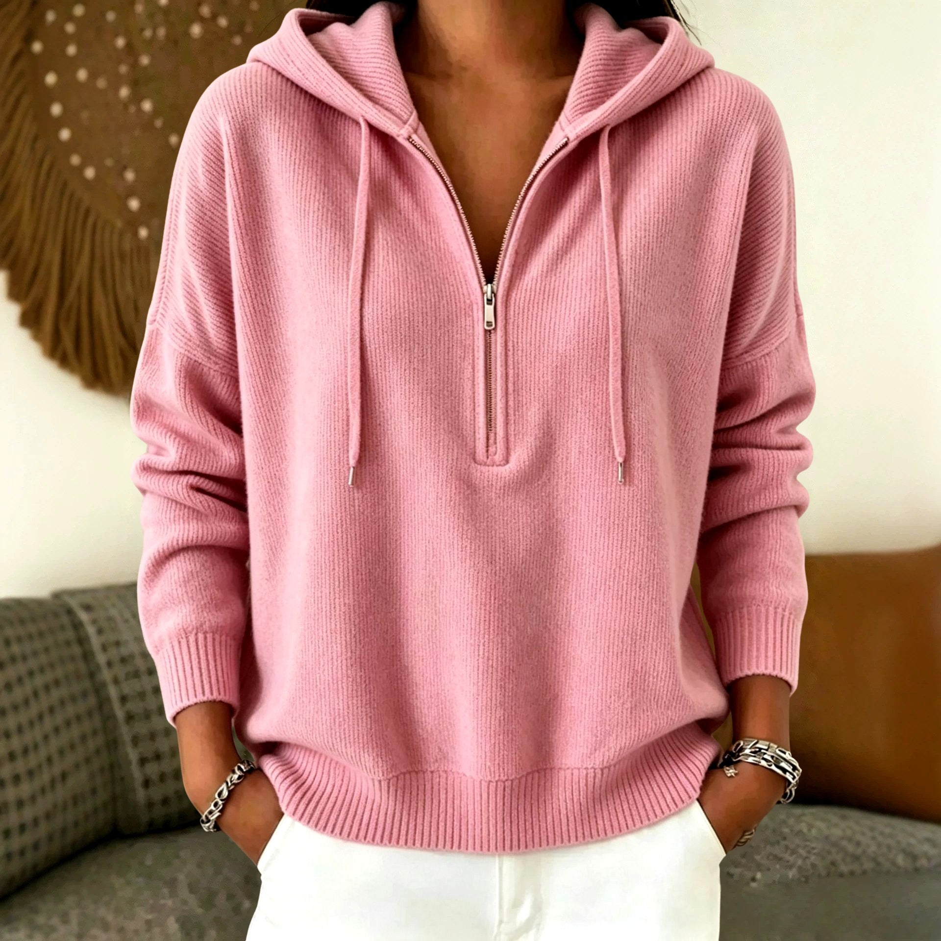 Joanna - Women's Half-Zip Relaxed Fit Hoodie Sweater