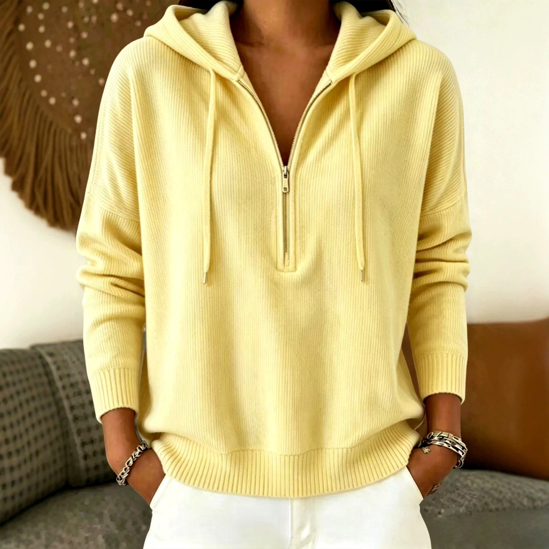 Joanna - Women's Half-Zip Relaxed Fit Hoodie Sweater