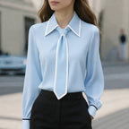 Kelly - Women's Contrast Trim Tie Neck Blouse