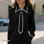 Kelly - Women's Contrast Trim Tie Neck Blouse