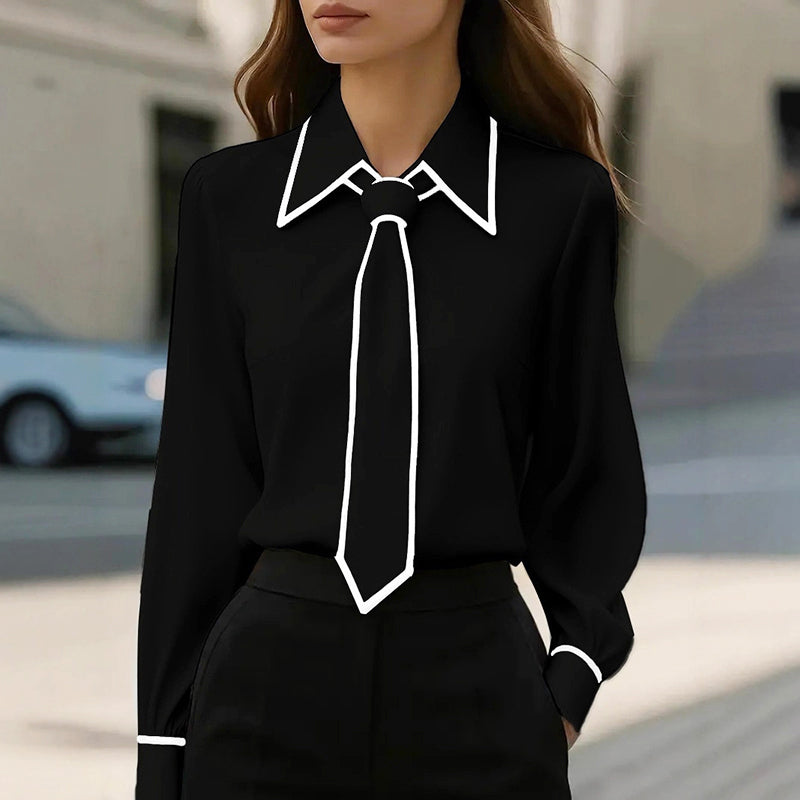 Kelly - Women's Contrast Trim Tie Neck Blouse