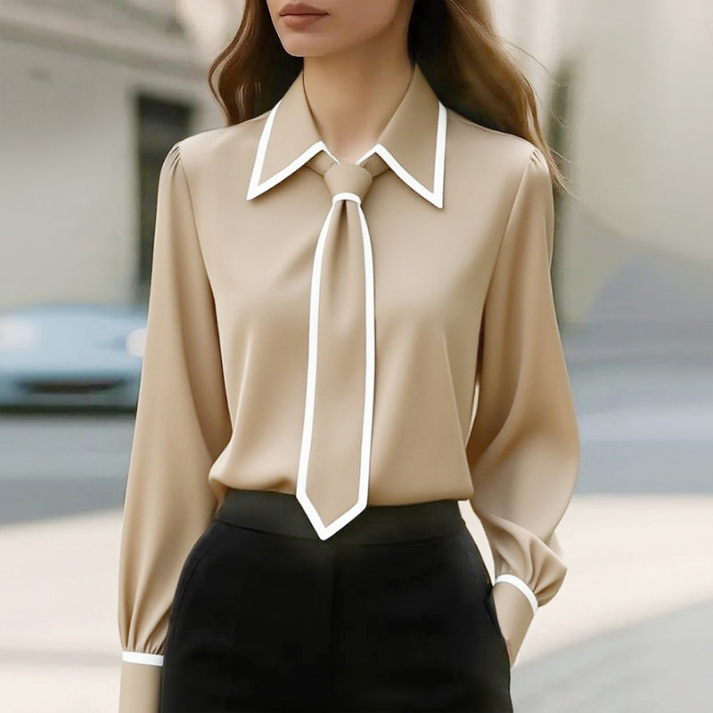 Kelly - Women's Contrast Trim Tie Neck Blouse