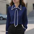 Kelly - Women's Contrast Trim Tie Neck Blouse