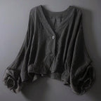 Kira - Women's Cropped Button-Front Balloon Sleeve Blouse