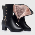 Lainey - Women's Plush-Lined Mid-Calf Leather Boots