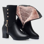 Lainey - Women's Plush-Lined Mid-Calf Leather Boots