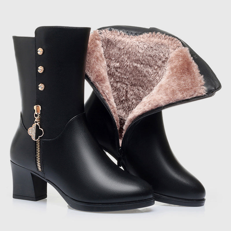 Lainey - Women's Plush-Lined Mid-Calf Leather Boots