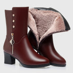 Lainey - Women's Plush-Lined Mid-Calf Leather Boots