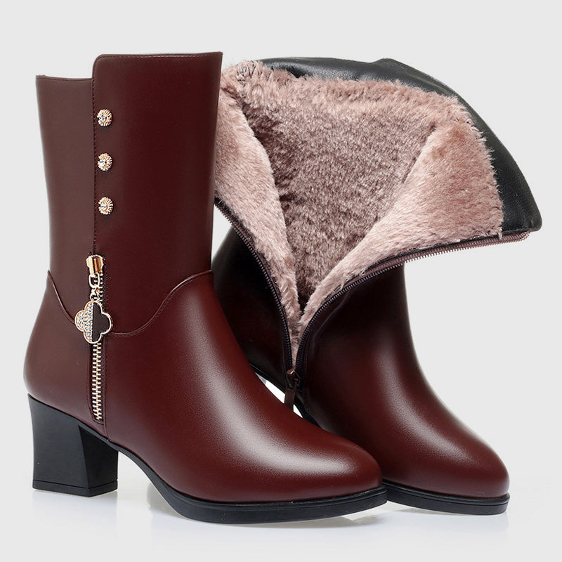 Lainey - Women's Plush-Lined Mid-Calf Leather Boots