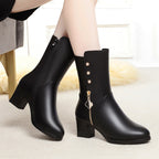 Lainey - Women's Plush-Lined Mid-Calf Leather Boots