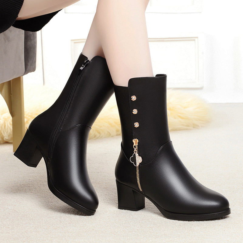 Lainey - Women's Plush-Lined Mid-Calf Leather Boots