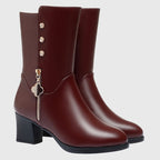 Lainey - Women's Plush-Lined Mid-Calf Leather Boots