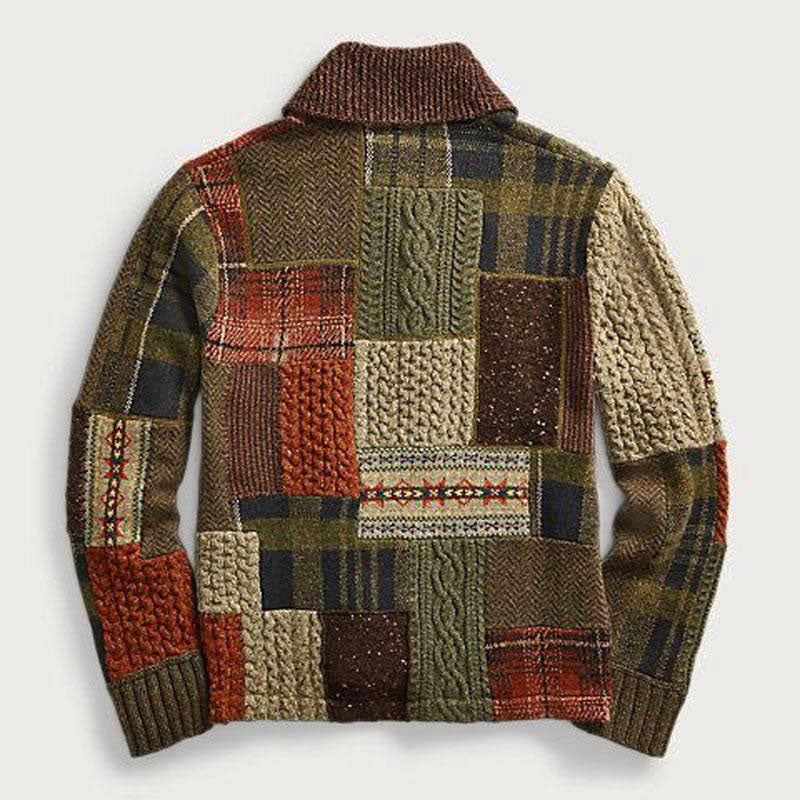 Liam - Men's Vintage Patchwork Shawl Collar Cardigan