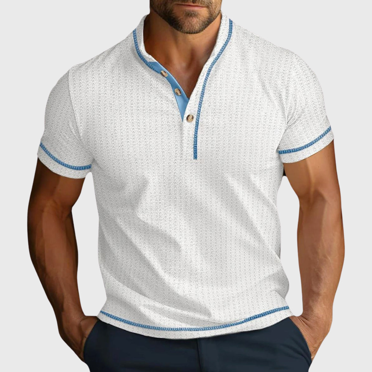 Louis - Men's Textured Contrast Trim Henley Shirt