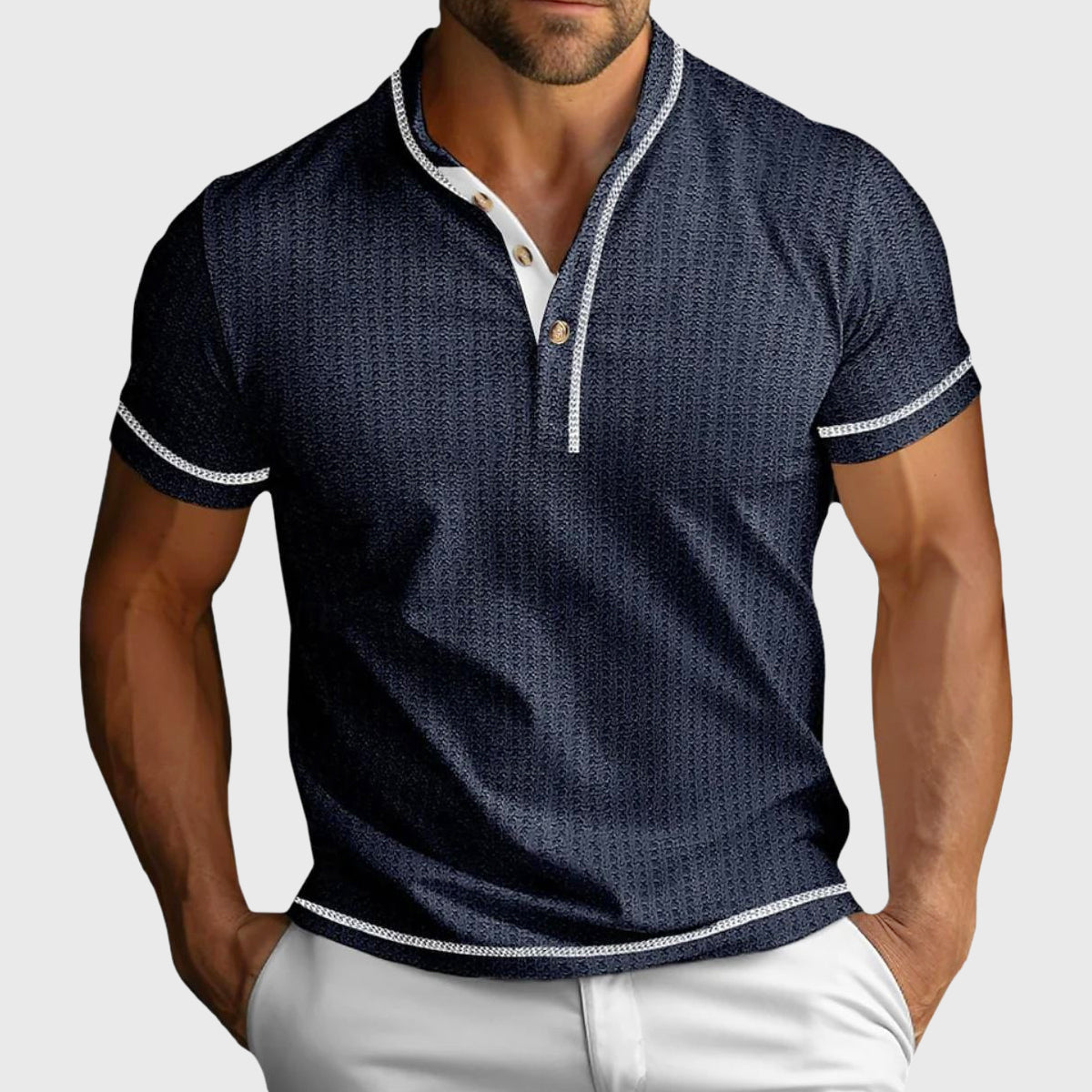 Louis - Men's Textured Contrast Trim Henley Shirt