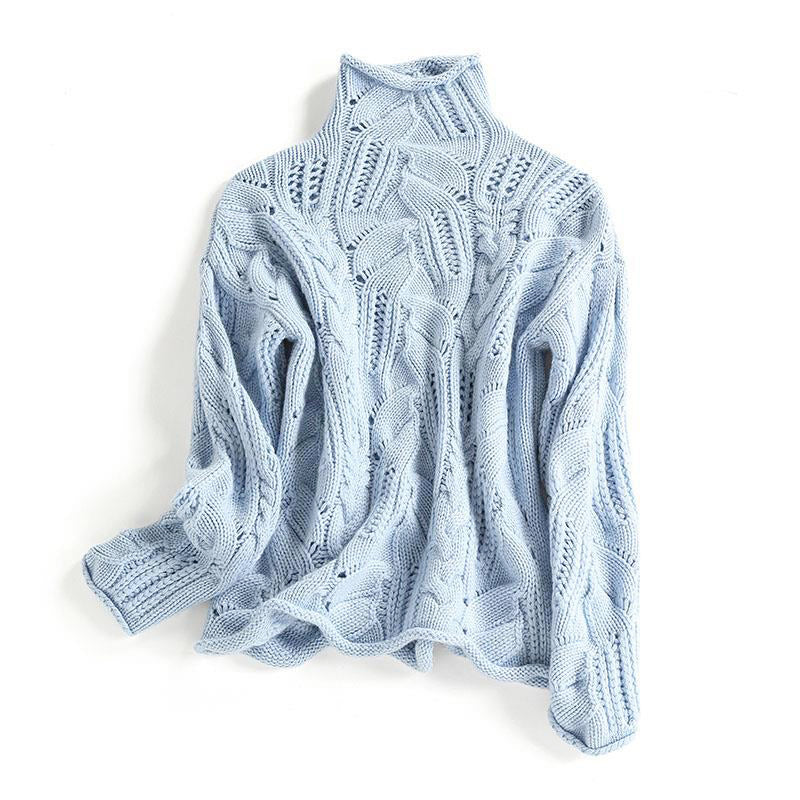 Lucia - Women's Cable Knit Cashmere Turtleneck Sweater